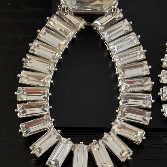 INC International Concepts Silver Tone and Crystal Teardrop Earrings NWT - Picture 3 of 4